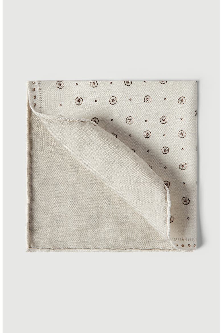 Silk pocket square with geometric design, Main, color, Butter