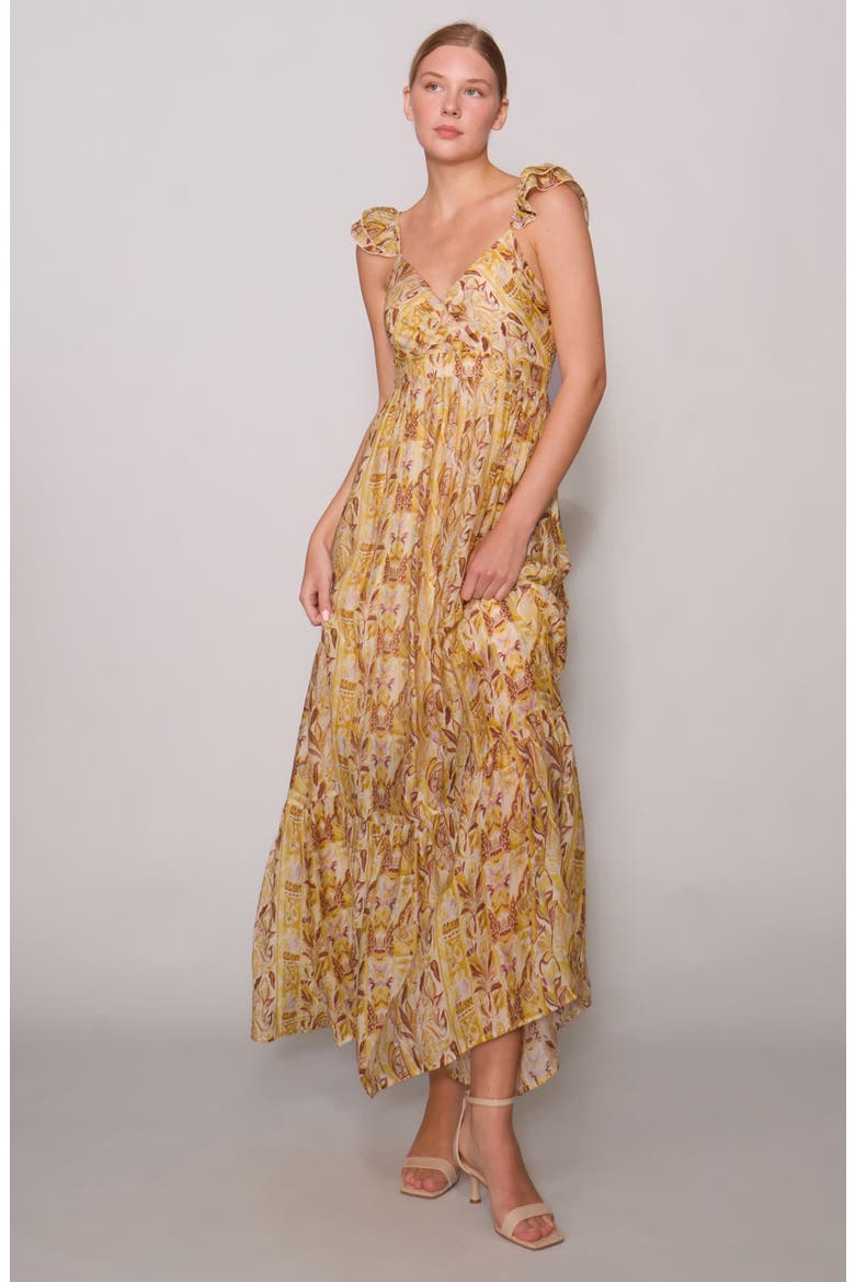 Print Tiered Maxi Dress, Alternate, color, MARIGOLD MULTI