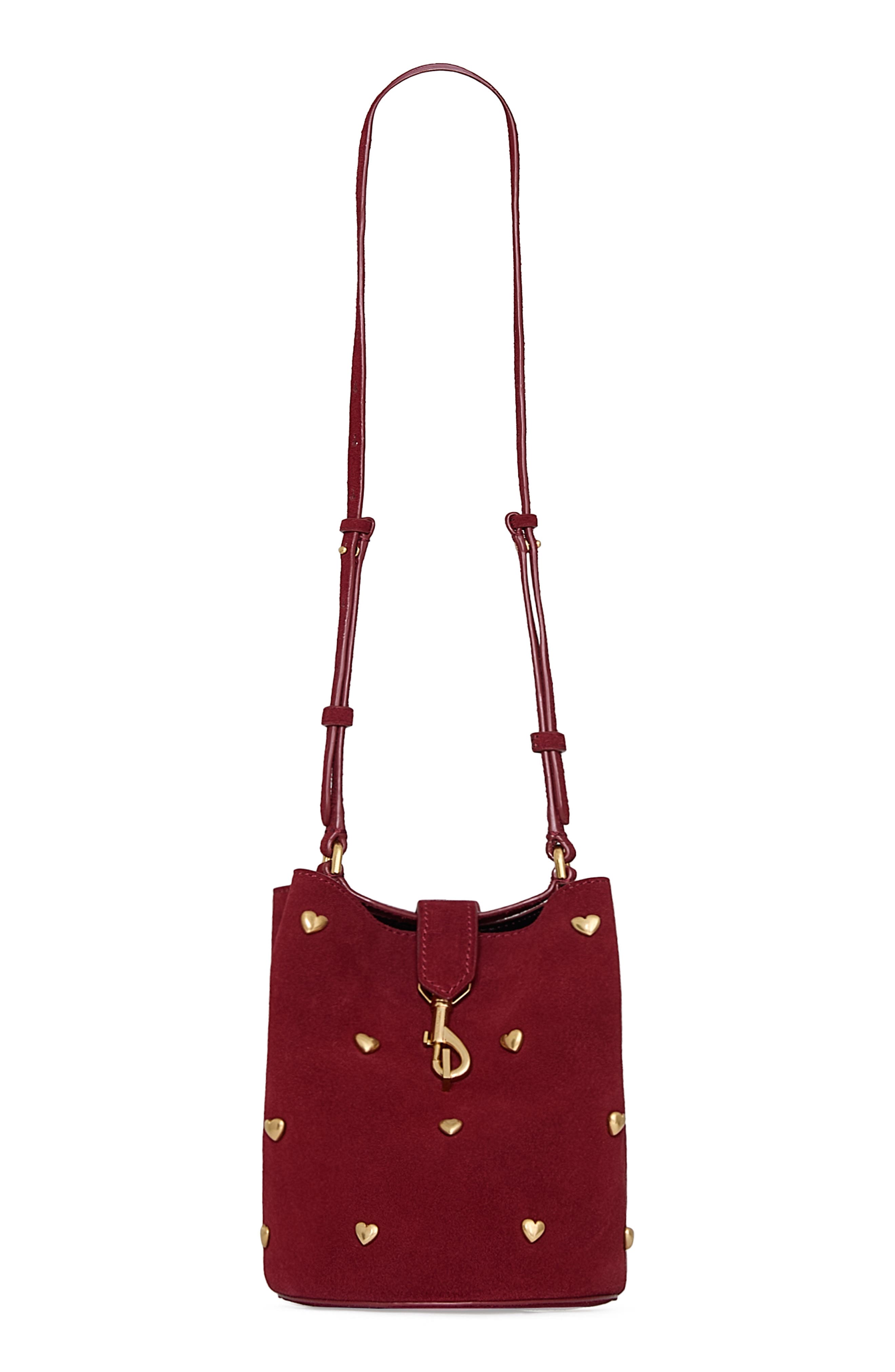 Rebecca Minkoff Small Heart Studded Leather Bucket Bag, Main, color, 