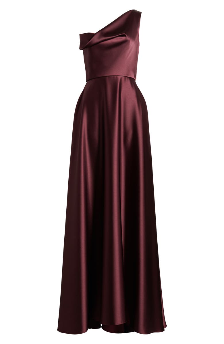 Amsale One-Shoulder Satin Gown, Alternate, color, Ruby