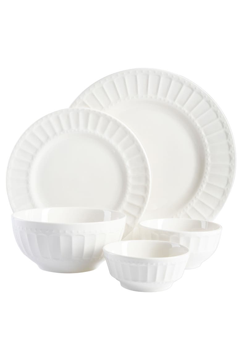 Gracious Dining Embossed 40-Piece Porcelain Dinnerware Set, Alternate, color, White