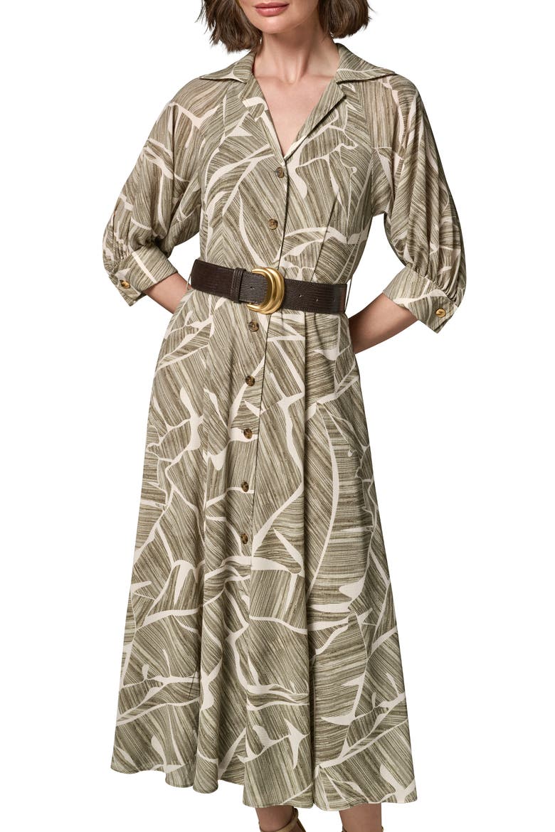 Leaf Print Midi Dress, Alternate, color, LT OLIVE M