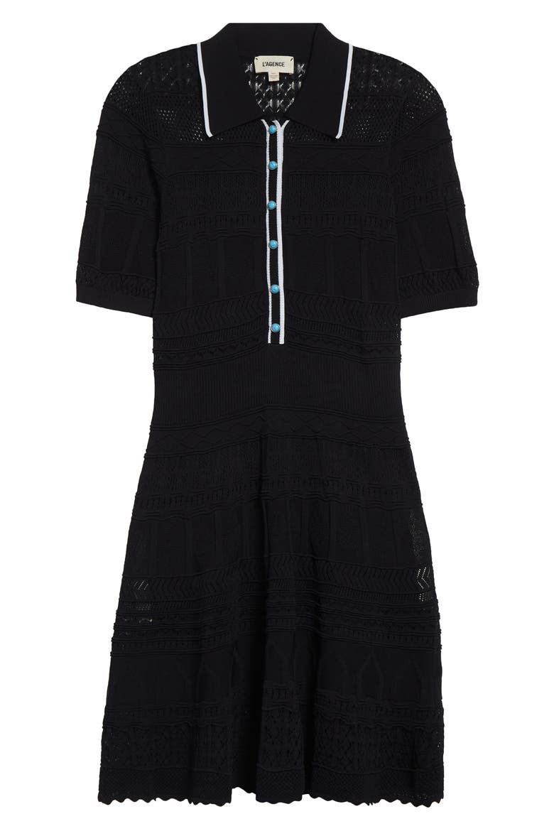 Dakoa Mixed Stitch Fit & Flare Knit Dress, Alternate, color, BLACK/ WHITE