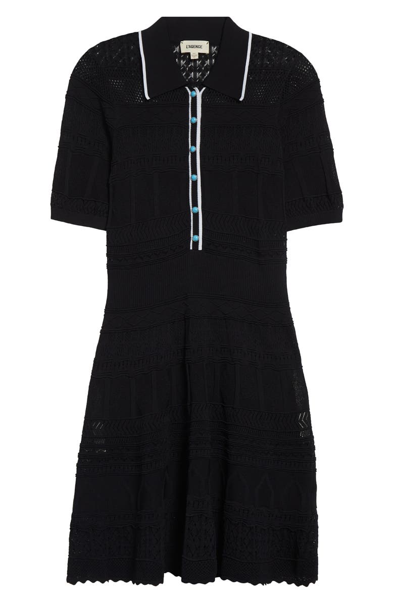 L'AGENCE Dakoa Mixed Stitch Fit & Flare Knit Dress, Alternate, color, Black/ White