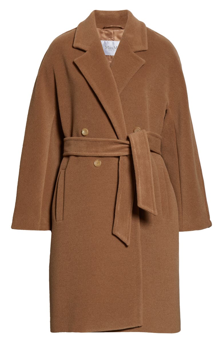 Max Mara Baiocco Double Breasted Camel Hair & Wool Coat, Alternate, color, 
