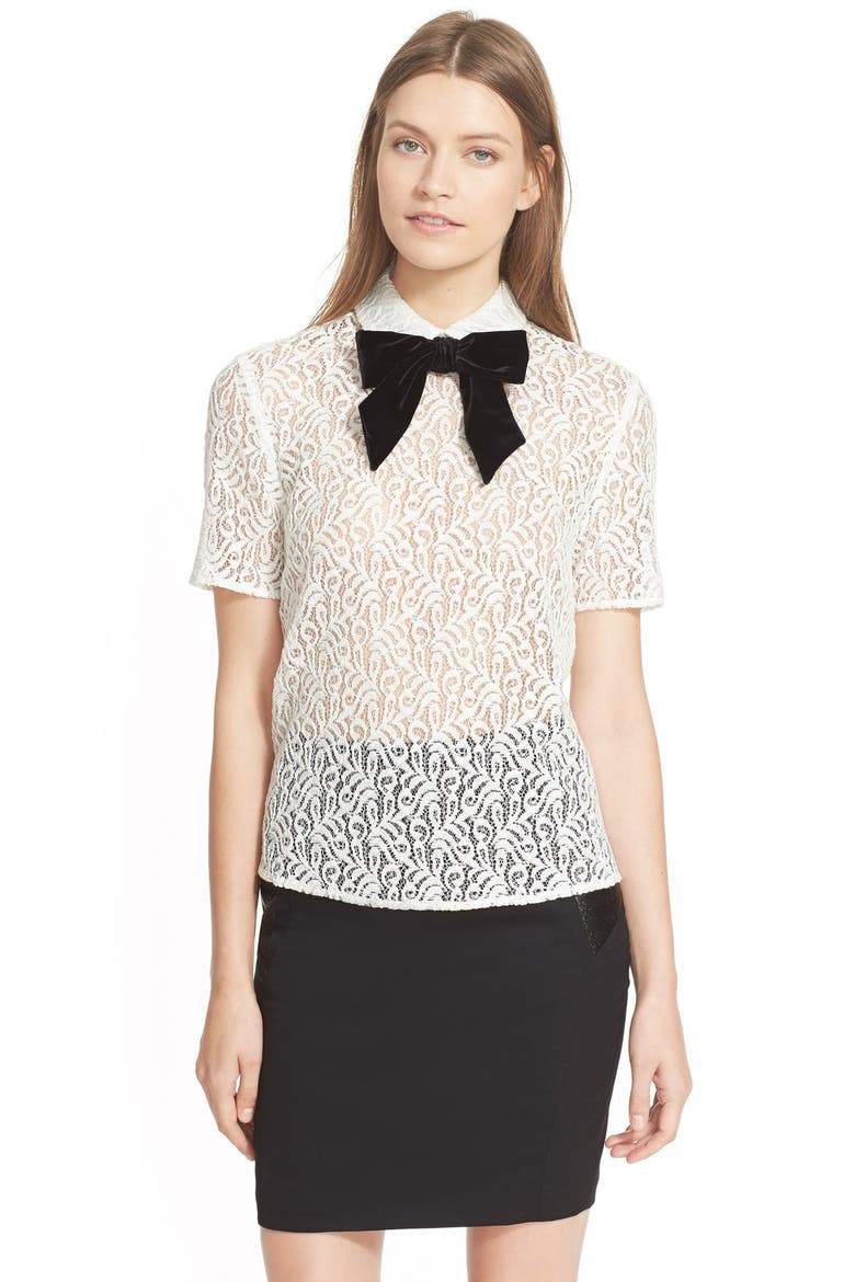 Velvet Bow Lace Top, Main, color, ECRU