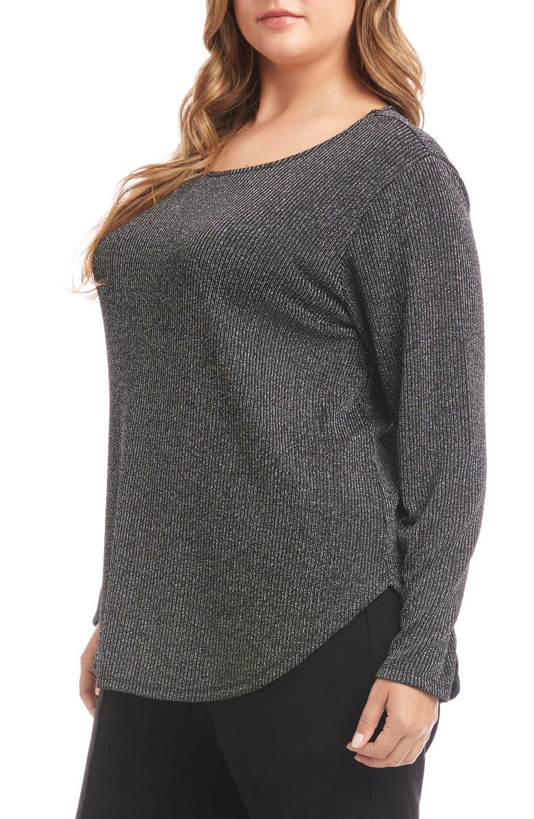 Karen Kane Metallic Stripe Curved Hem Top, Alternate, color, Black W/ Silver