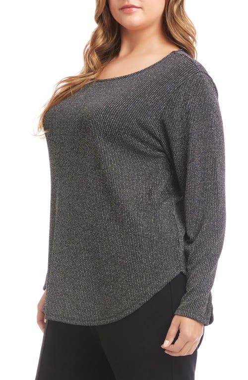 Karen Kane Metallic Stripe Curved Hem Top In Gray