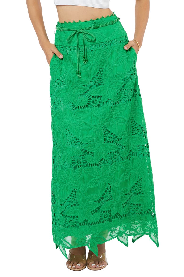Lori Lace Midi Skirt, Alternate, color, GREEN