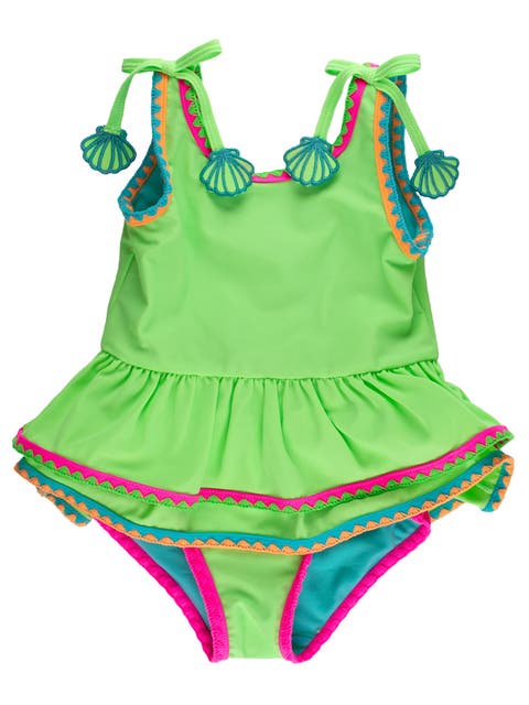 UPF50+ Crochet Detail Peplum One Piece Swimsuit (Toddler, Little Kid, Big Kid)