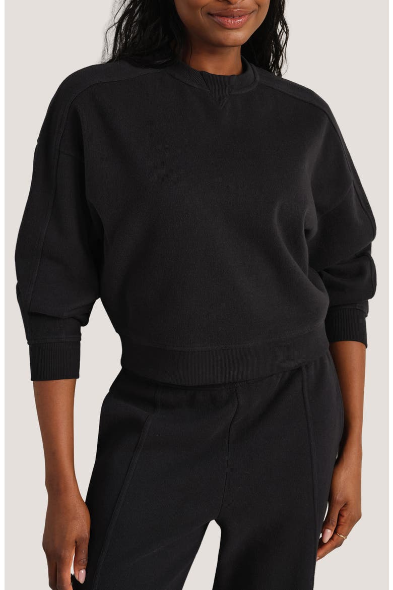 Signature Crewneck Cotton Blend Rib Sweatshirt, Main, color, PURE BLACK