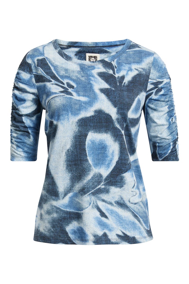Print Ruched Elbow Sleeve Top, Alternate, color, DISTANT MOUNTAIN MULTI