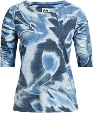 Anne Klein Print Ruched Elbow Sleeve Top
