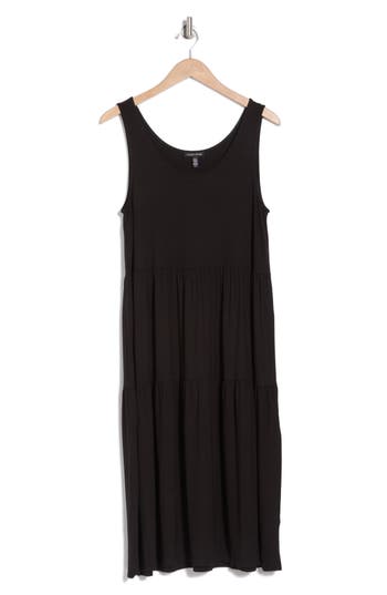 Eileen Fisher Tiered Jersey Tank Dress In Black