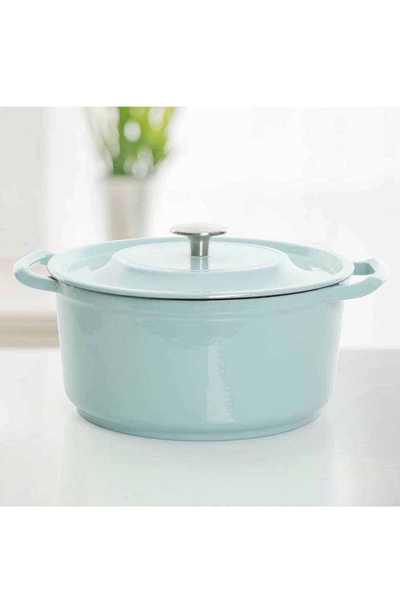 Kenmore Elite Oak Park 3 Quart Enameled Cast Iron Casserole with Lid and Glass Steamer, Alternate, color, Blue