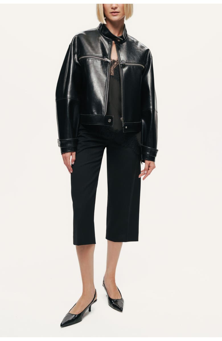 Nocturne Cropped Faux Leather Biker Jacket, Alternate, color, Black