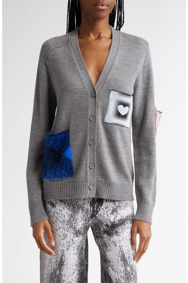 Brando Asymmetric Contrast Pocket Merino Wool Cardigan, Main, color, CHARCOAL GRAY