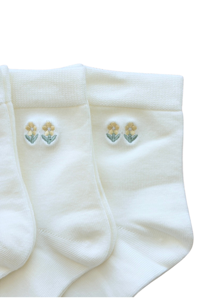 Embroidered Flower Ankle Sock 3PK, Alternate, color, Snowflake