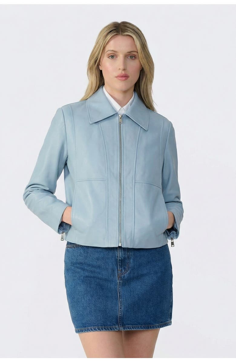 FURNIQ UK Daisy Leather Jacket, Alternate, color, Blue