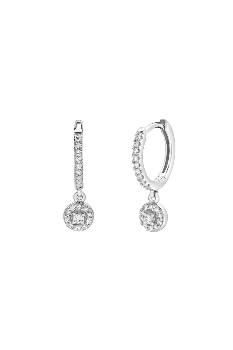 Nerida Pave Round Diamond Drop Huggie Hoop Earrings in 14K Gold, Main, color, 14K White Gold
