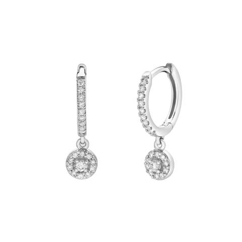 Nerida Pave Round Diamond Drop Huggie Hoop Earrings in 14K Gold