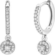 LuvMyJewelry Nerida Pave Round Diamond Drop Huggie Hoop Earrings in 14K Gold