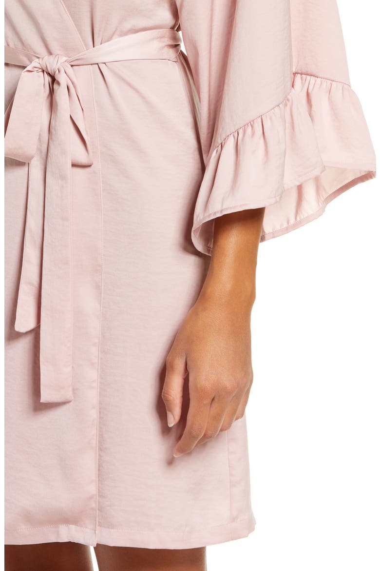 Ruffle Trim Satin Robe, Alternate, color, PINK PUFF