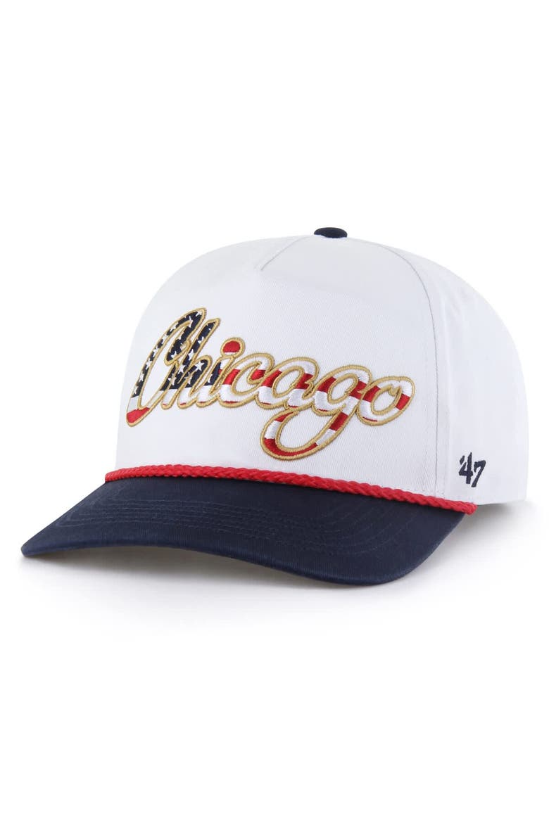 Men's '47 White Chicago Cubs Patriotic Overhand Hitch Adjustable Hat, Main, color, White