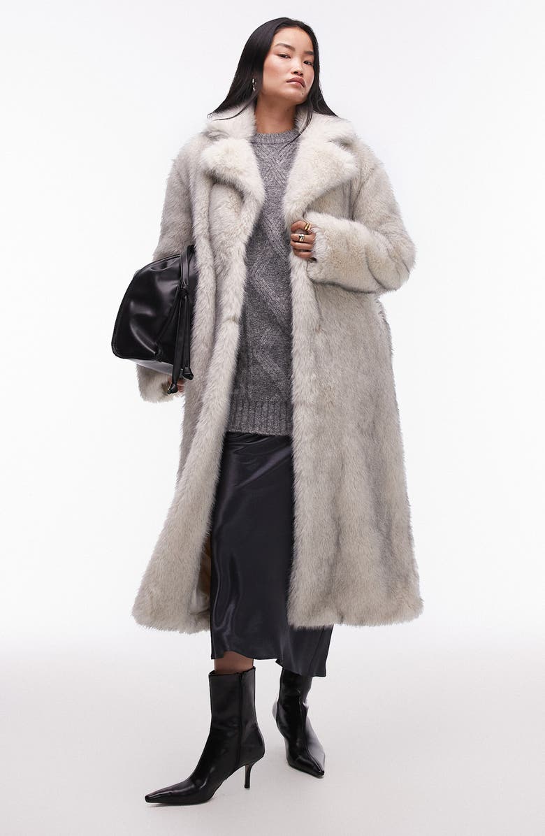 Topshop Faux Fur Longline Coat, Main, color, 