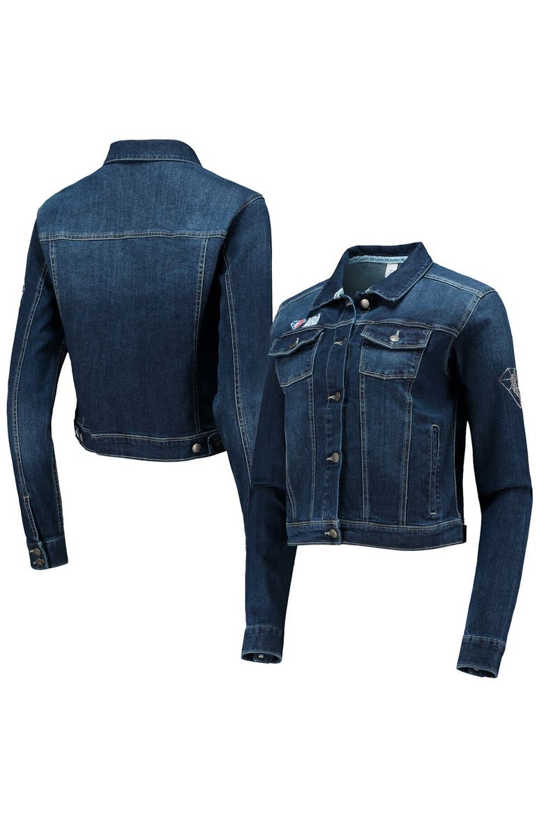 Women's Lusso Blue NBA 75th Anniversary Georgie Swarovski Crystals Denim Button-Up Jacket, Main, color, Blue