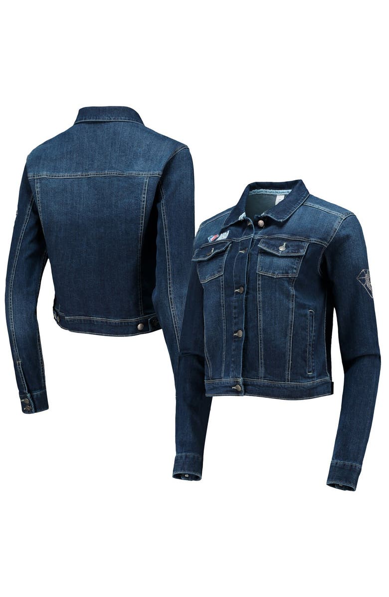 LUSSO Women's Lusso Blue NBA 75th Anniversary Georgie Swarovski Crystals Denim Button-Up Jacket, Main, color, Blue