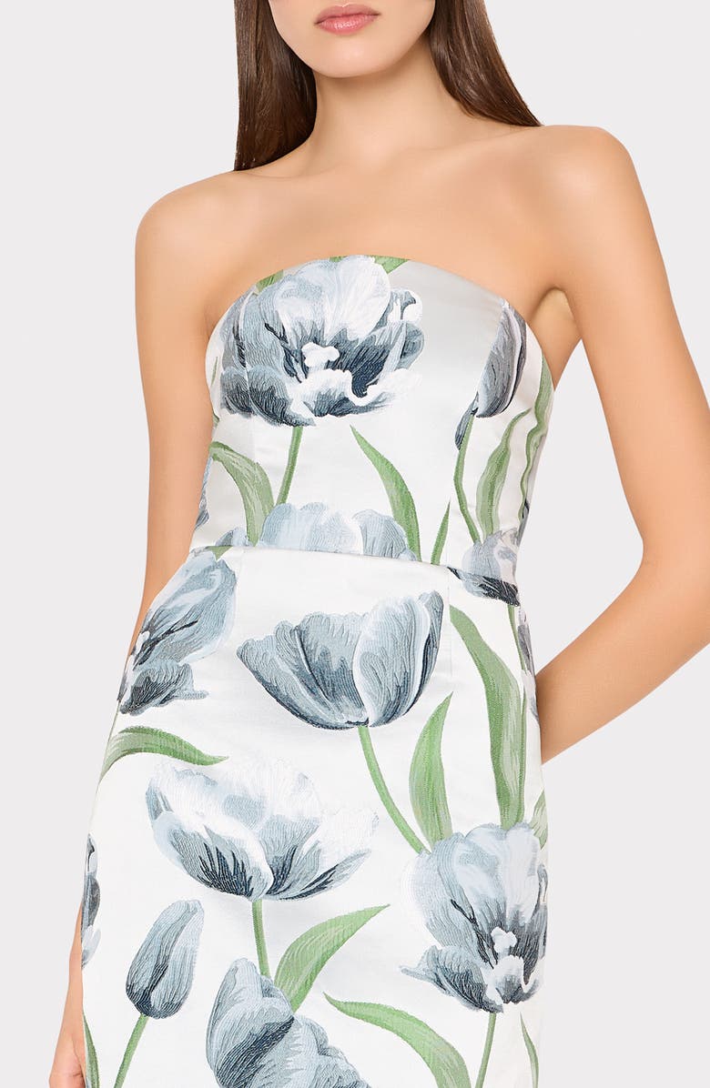 Milly Orion Tulip Jacquard Strapless Gown, Alternate, color, Blue