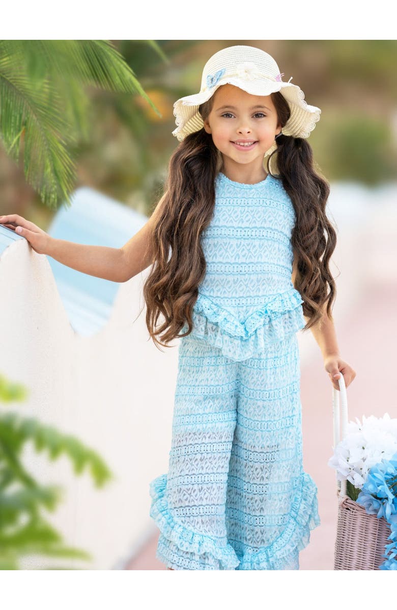 Mia Belle Girls Girls Sway My Way Lace Top and Ruffle Pants Set, Alternate, color, Blue
