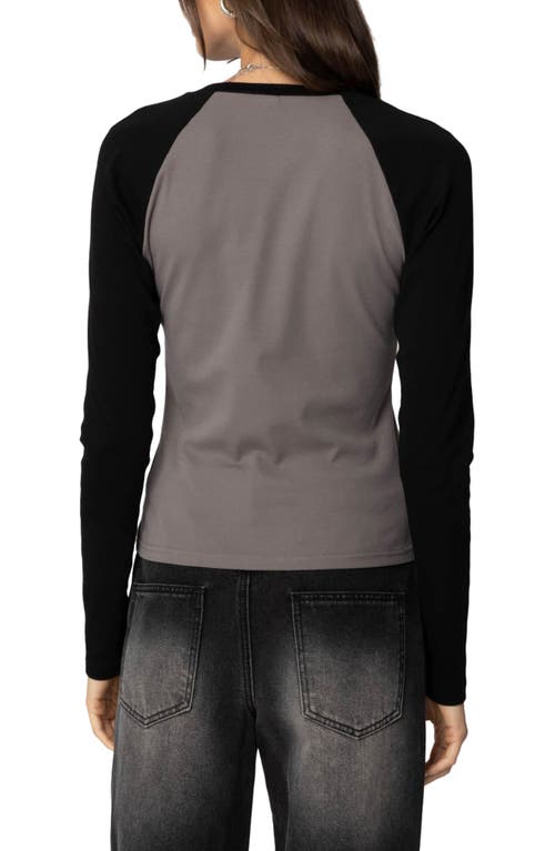 Edikted Tommi Raglan Long Sleeve T-shirt In Gray-and-black