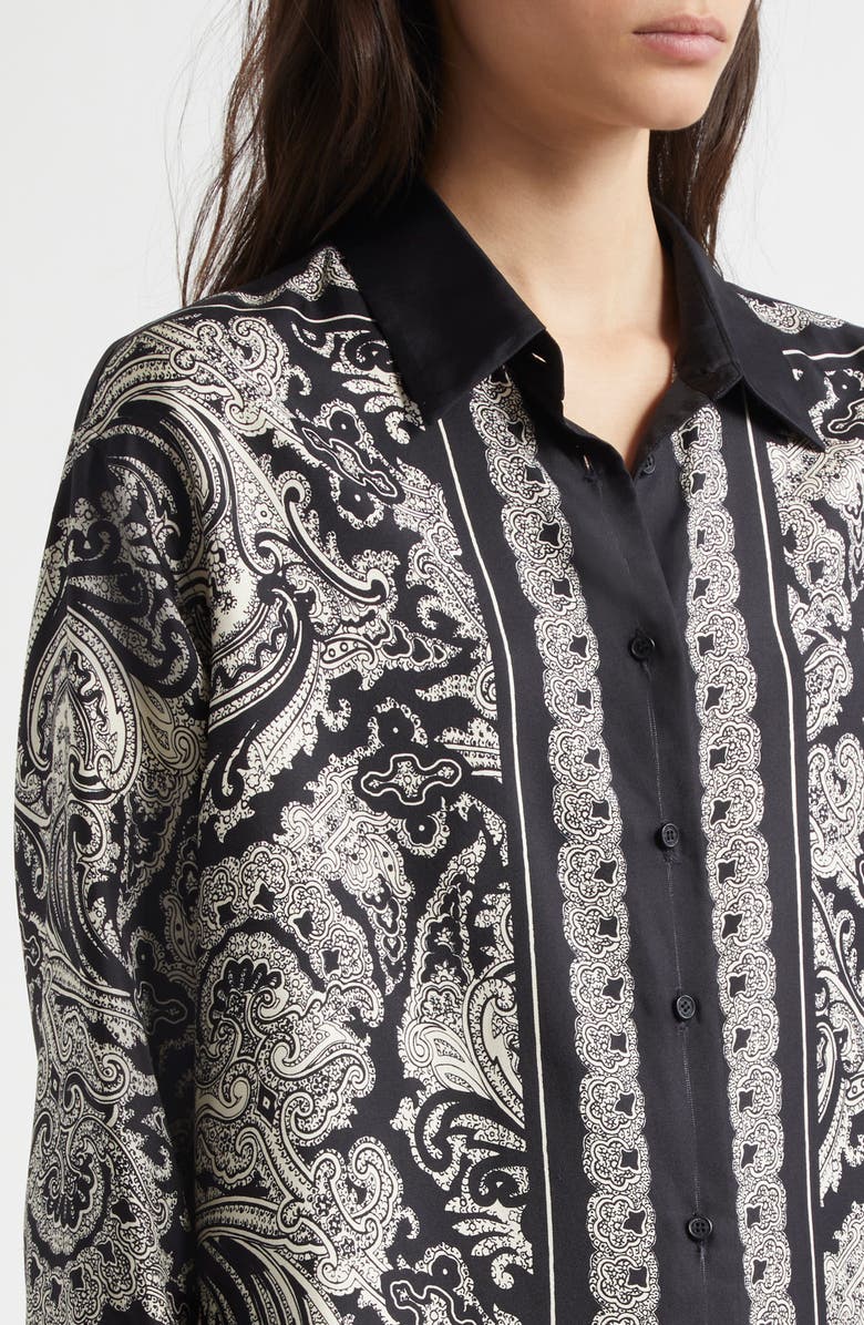 Nili Lotan Alfie Print Silk Shirt, Alternate, color, Black/ Ivory Paisley Scarf