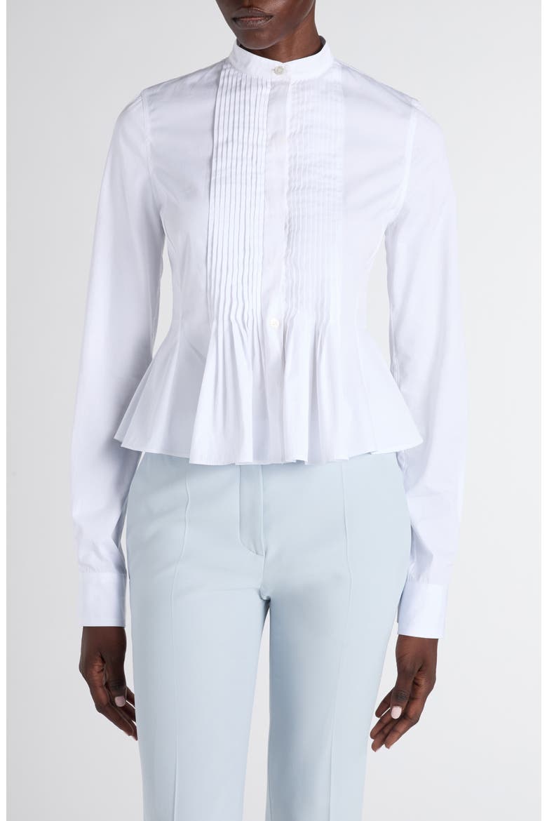 Pleated Cotton Poplin Peplum Shirt, Main, color, WHITE