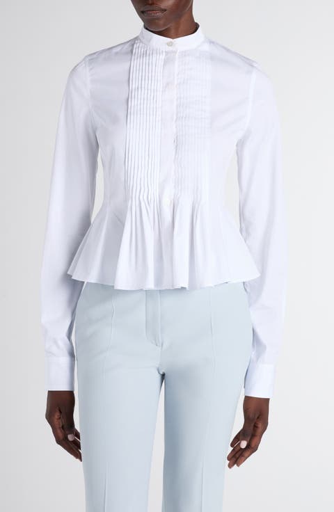 Pleated Cotton Poplin Peplum Shirt