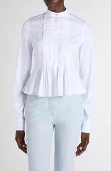 Pleated Cotton Poplin Peplum Shirt