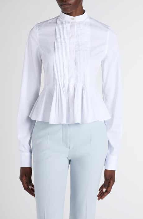 Pleated Cotton Poplin Peplum Shirt