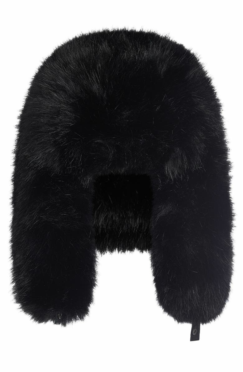 Cynthia Rowley The Snow Bunny Faux Fur Trapper Hat, Main, color, Black