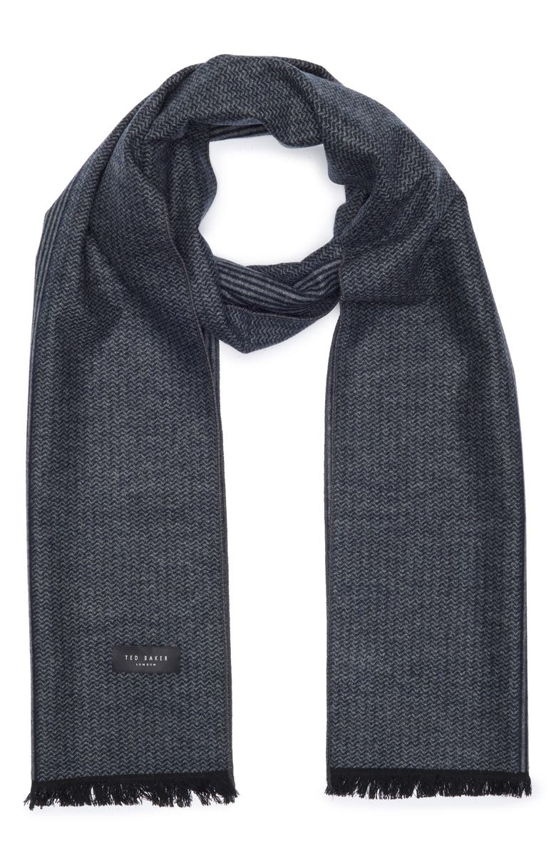 Ted Baker London Stripe Silk Reversible Scarf, Main, color, Navy