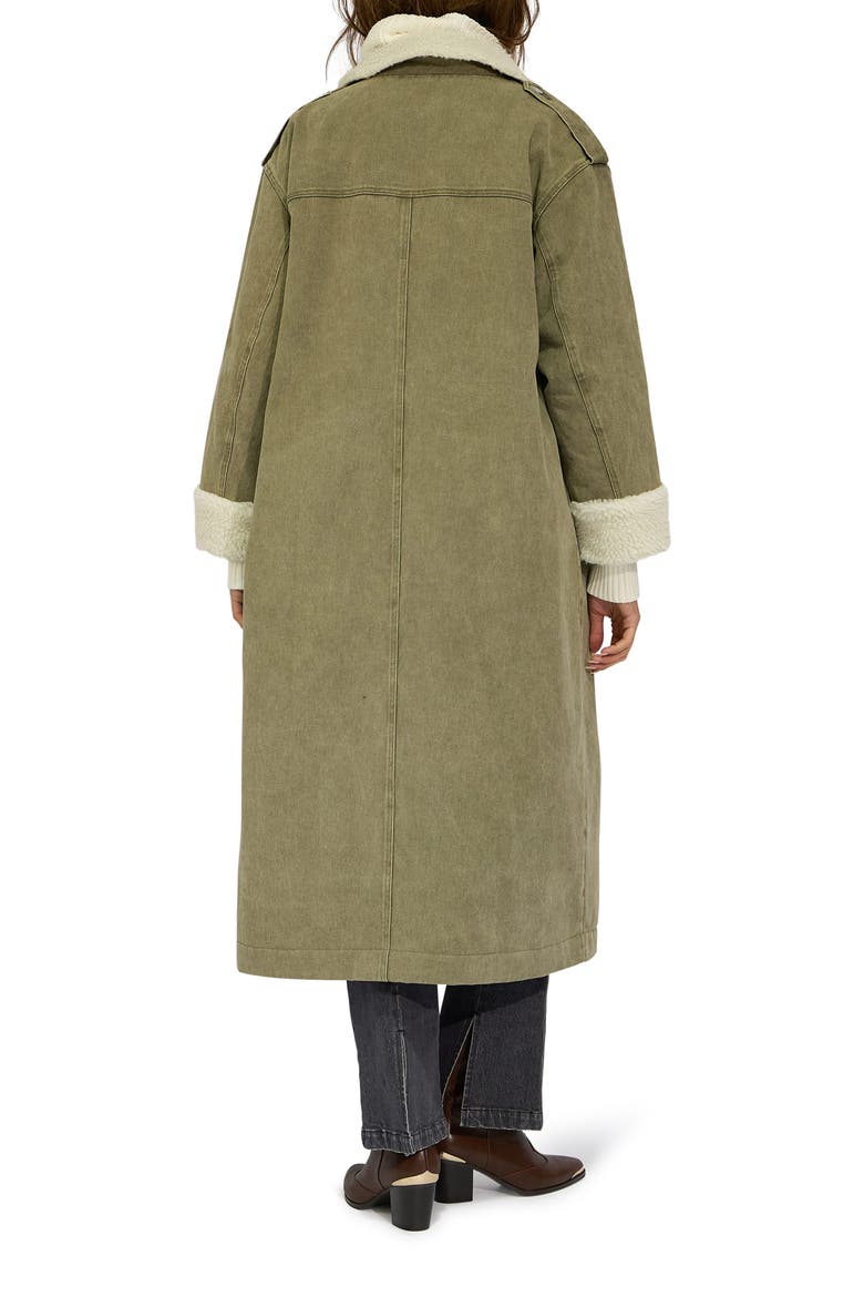 Chill Rider Denim Faux Shearling Coat, Alternate, color, OLIVE