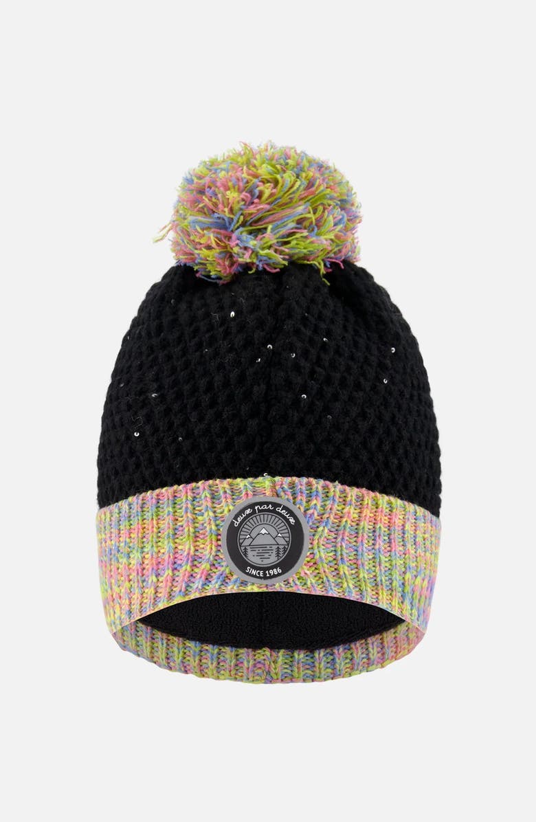 Deux par Deux Lined Knit Hat with Pompom, Main, color, Multicolored