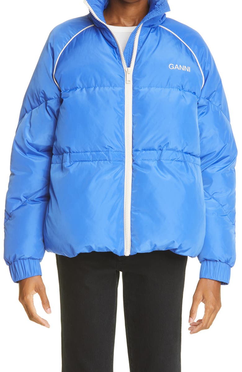 Ganni Funnel Neck Recycled Polyester Puffer Jacket, Main, color, 