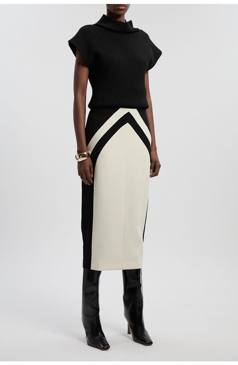 Karen Millen Colour Block Pencil Midi Skirt, Alternate, color, Mono