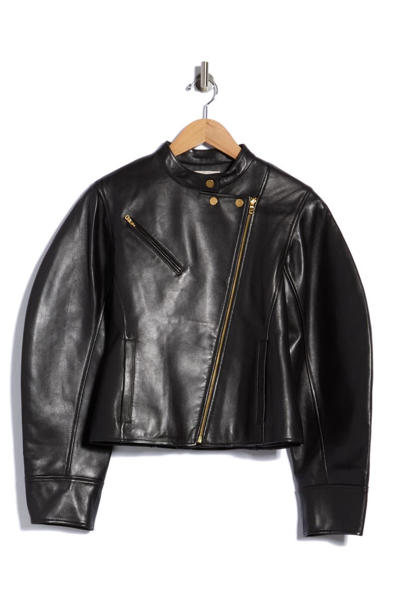 Ilaria Leather Jacket, Alternate, color, NOIR