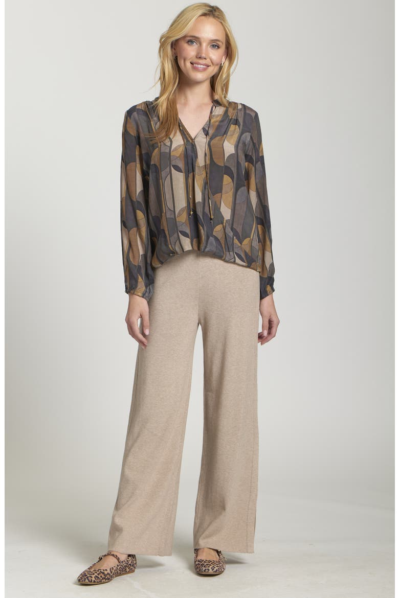 Drawstring Waist Split Hem Pants, Alternate, color, HEATHER SAND