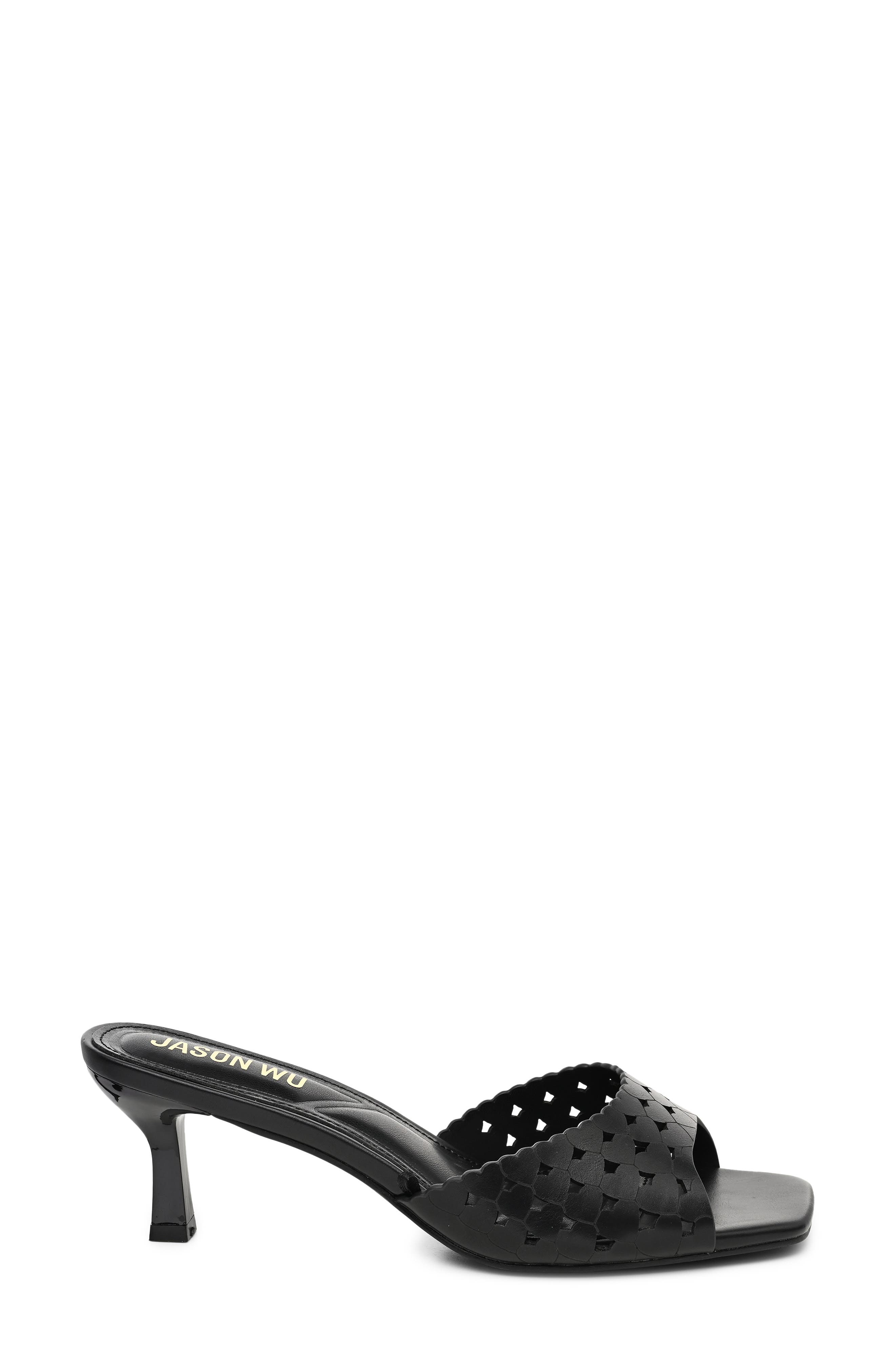 Lulu Perforated Faux Leather Mule, Alternate, color, BLACK