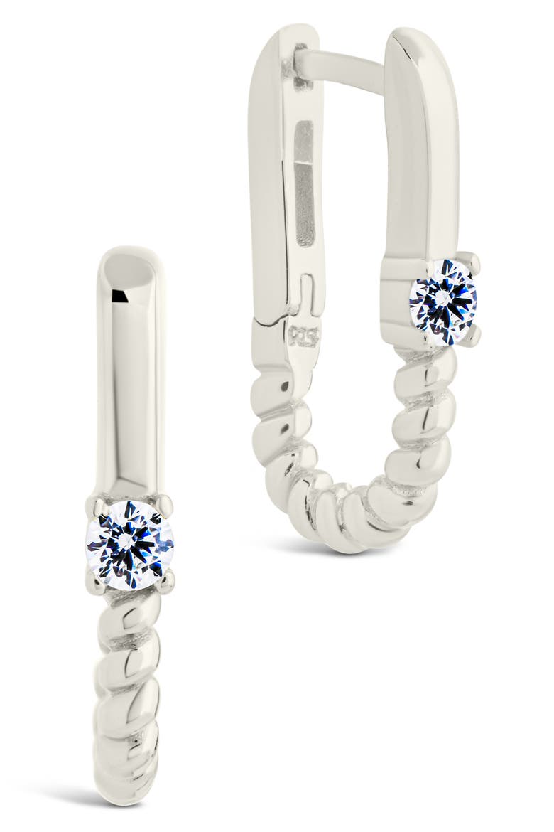 Anna Textured Cubic Zirconia Oval Hoop Earrings, Main, color, SILVER