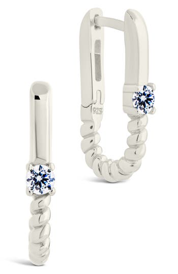 Sterling Forever Anna Textured Cubic Zirconia Oval Hoop Earrings In Metallic